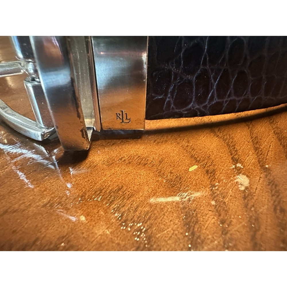 Women's LAUREN by Ralph Lauren Leather Belt Silver RLL Buckle 35" - Picture 2 of 4